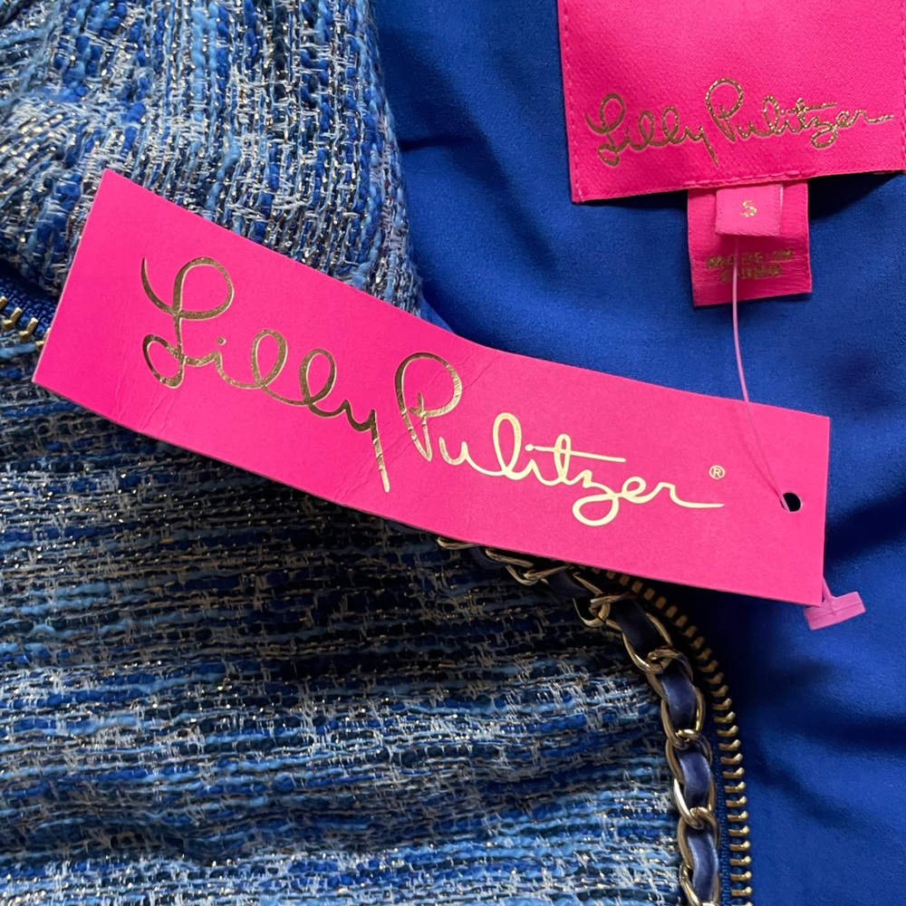 NWT Lilly Pulitzer Noella Resort Boucle Blue Vest Small Pockets Preppy Southern - Picture 6 of 11